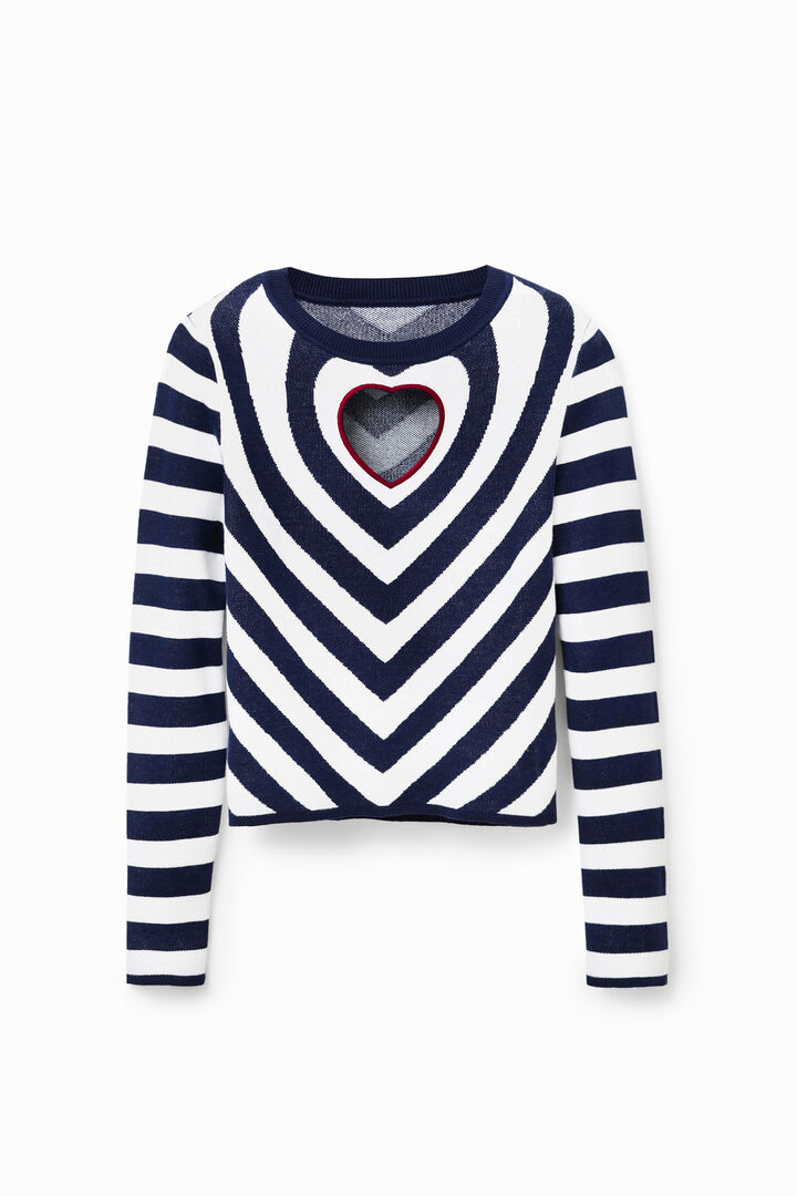 Striped heart cut-out pullover