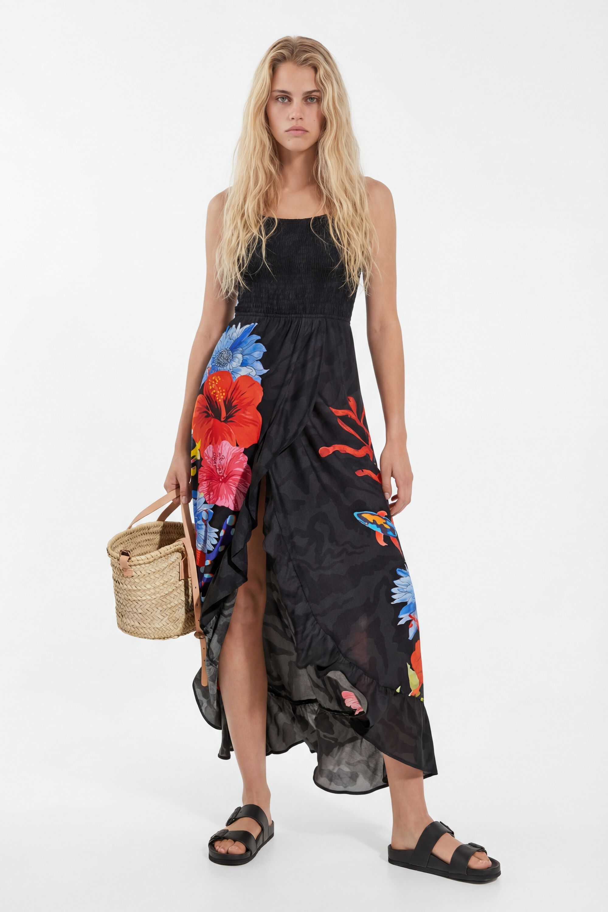 Desigual, Nachhaltiges Maxi-Kleid Ausschnitt, Viskose, Schwarz, XL