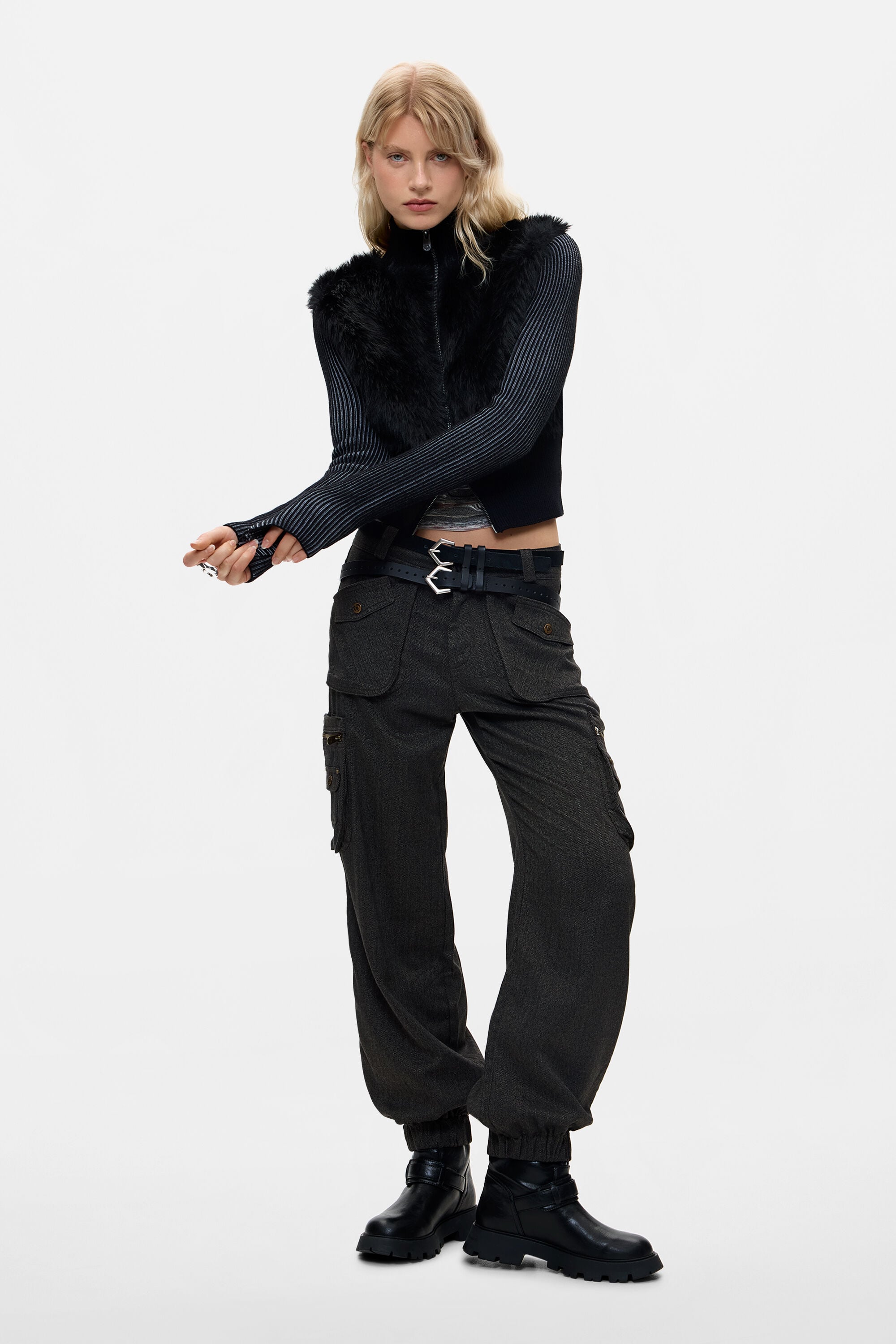 Chaqueta pelo punto, Mujer, Negro, L