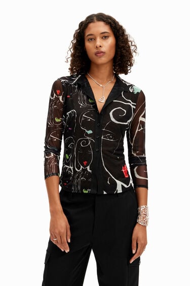 Arty faces ruched T-shirt | Desigual