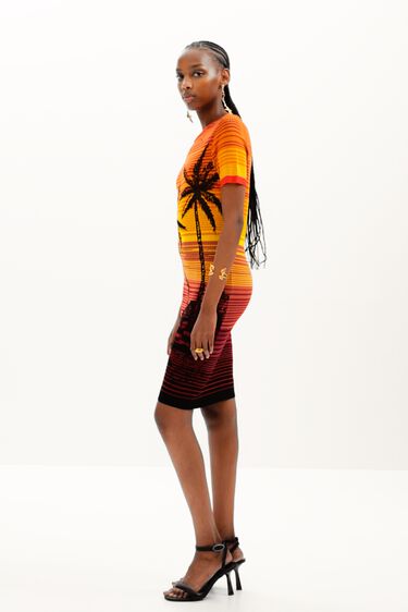 Kratka pletena obleka z motivom palm | Desigual