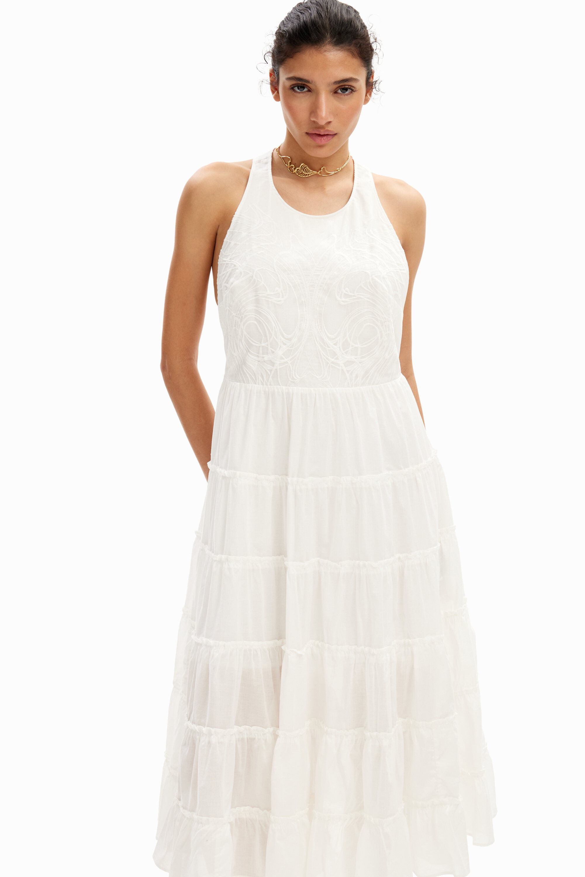 Shop Desigual M. Christian Lacroix Plunging Midi Dress In White