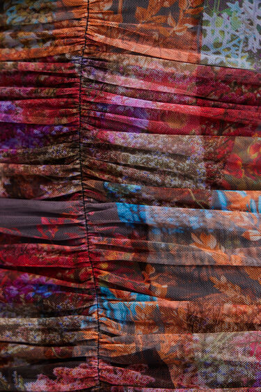 Spódnica mini marszczenia patchworkowy deseń kwiaty | Desigual