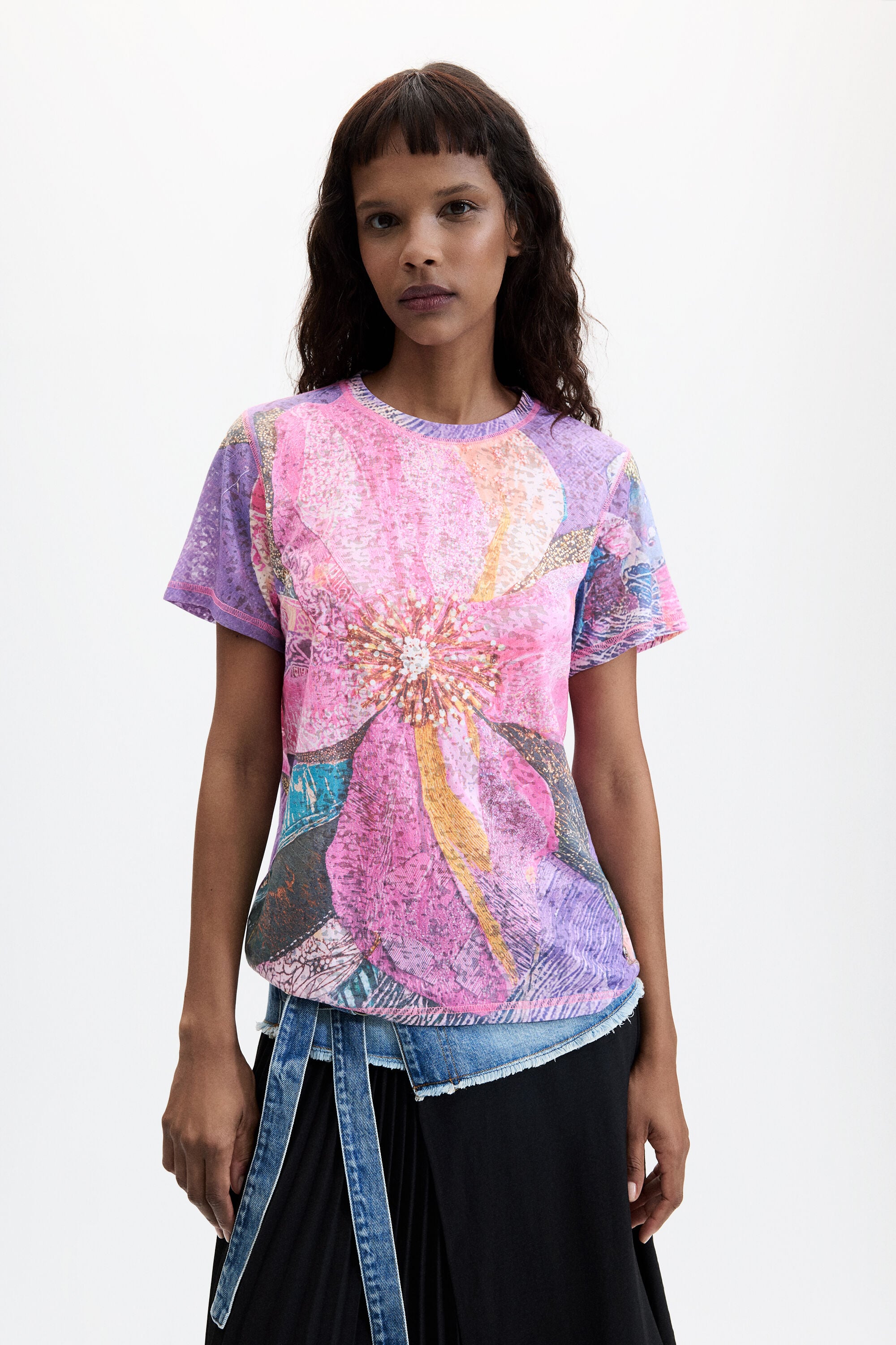 Camiseta Estampada Flores, Rojo, XS