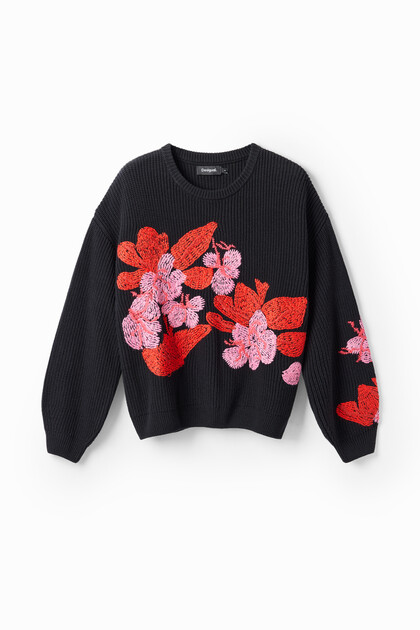 Pull brodé fleurs