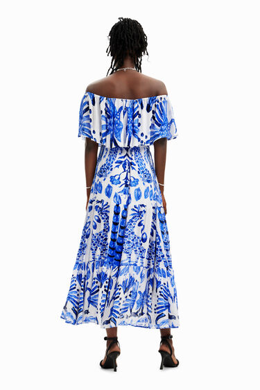 Long dress with ruffle by Stella Jean. | Desigual