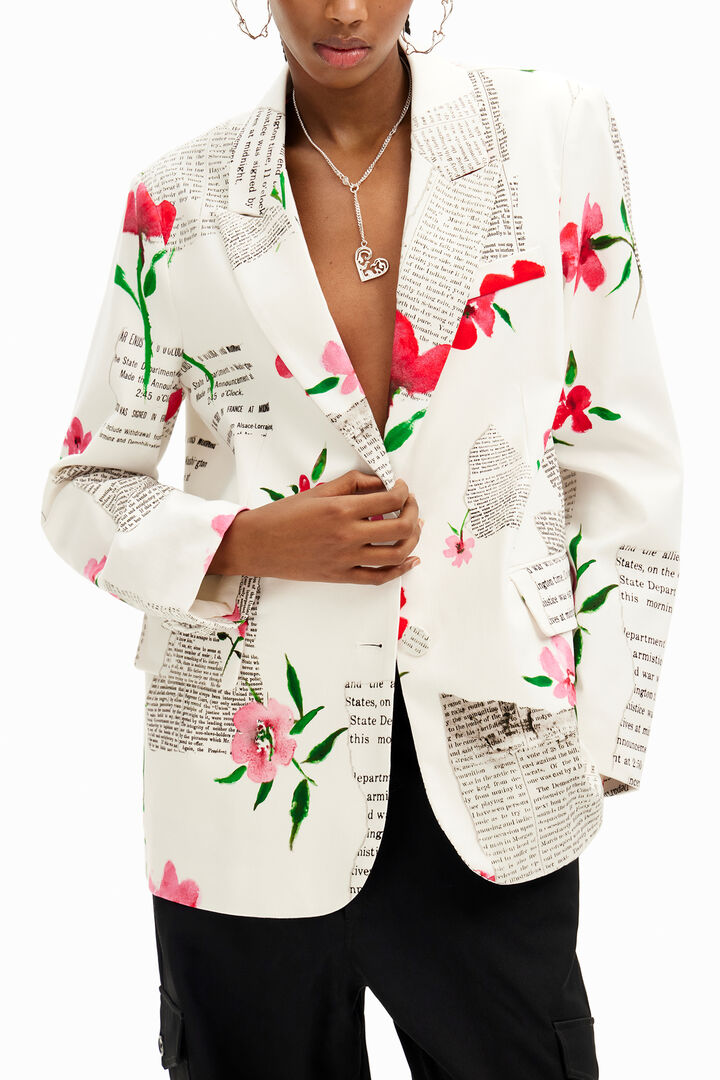 Blazer droit texte fleurs | Desigual