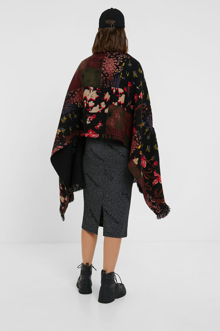 Poncho carré fleuri réversible | Desigual
