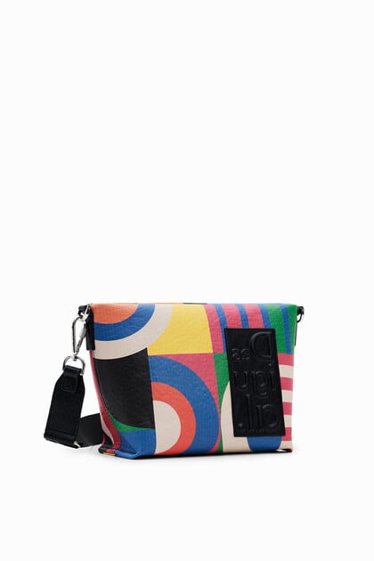 Kleine schoudertas met gekleurde geometrische vormen