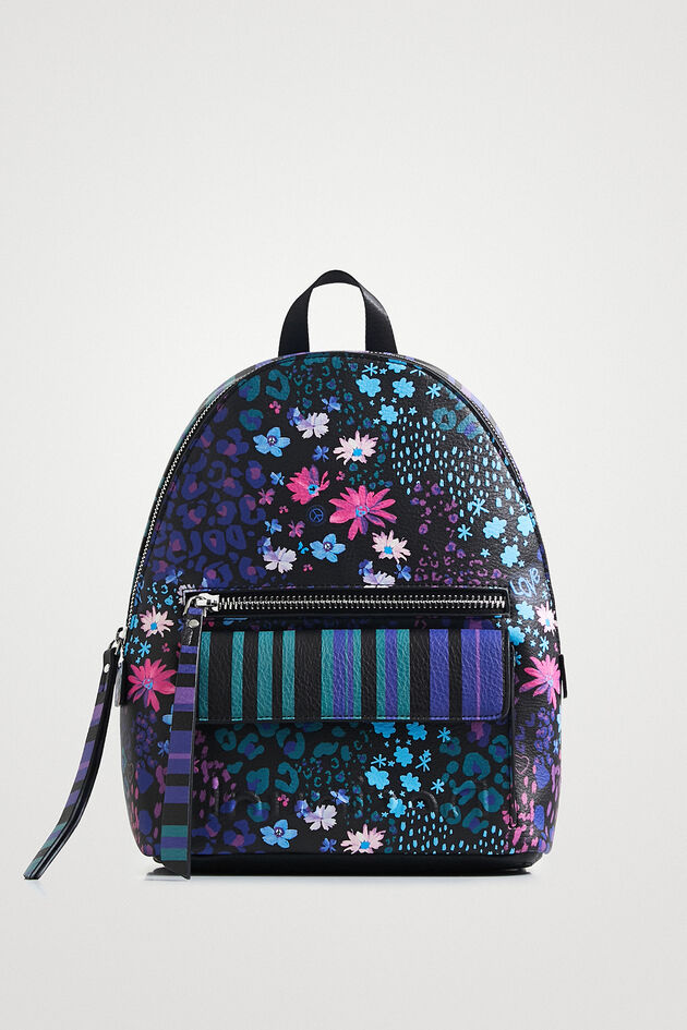 Mini-Rucksack mit Blumen und Streifen