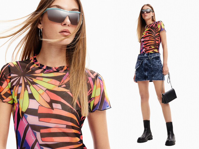 T-shirt court tropical tulle
