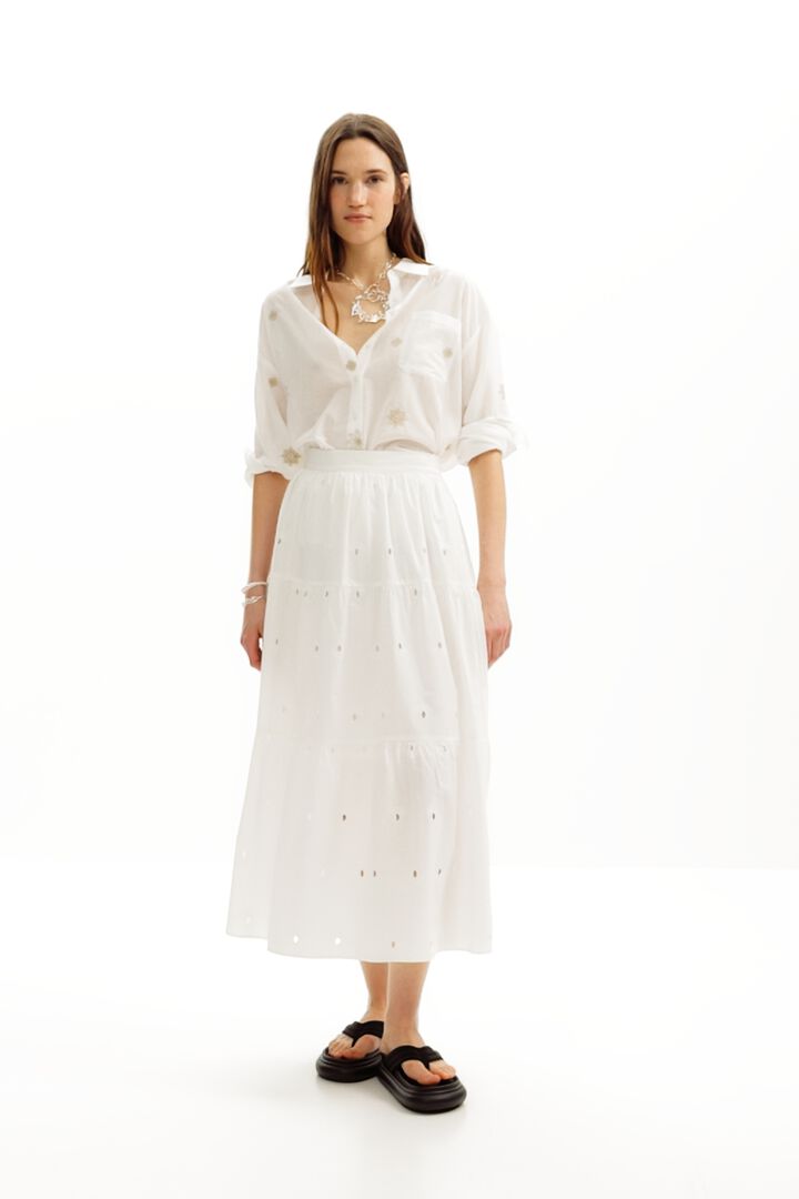 Falda midi bordado suizo | Desigual