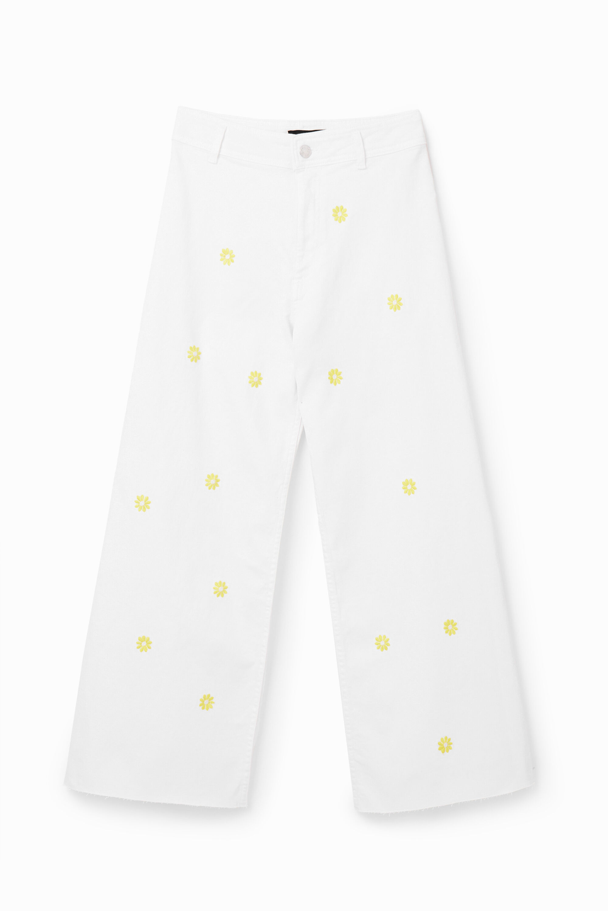 Desigual Daisy Cropped Culotte Jeans In White