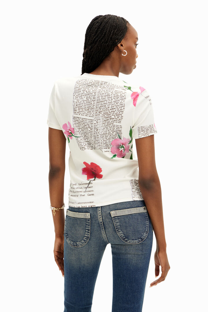 Floral newspaper T-shirt | Desigual
