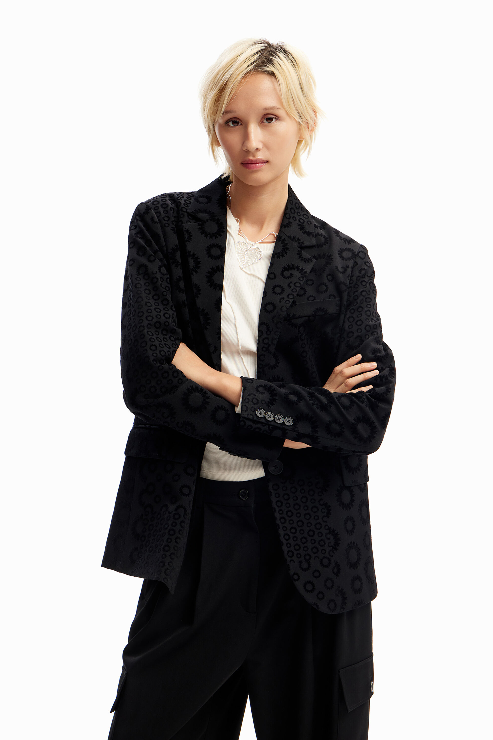 Geometric flocked blazer - BLACK - S