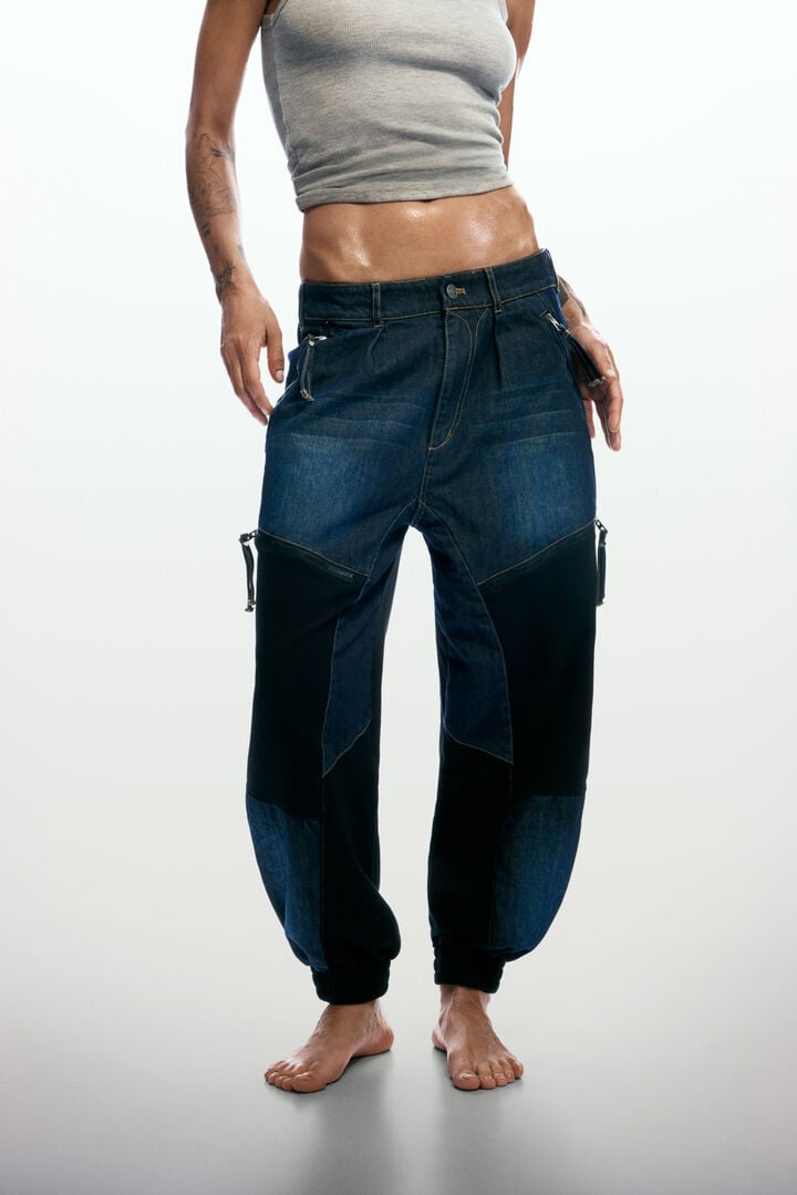 pantaloni jogger patchwork in denim