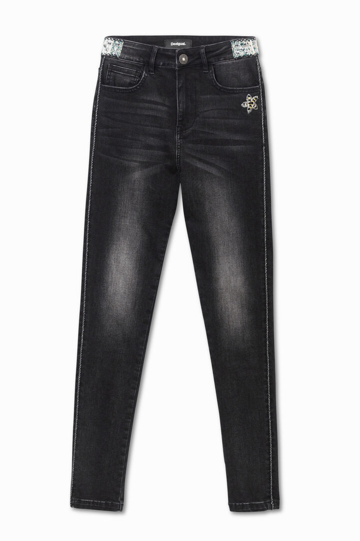 Skinny jeans with side strip and sequin details | Desigual