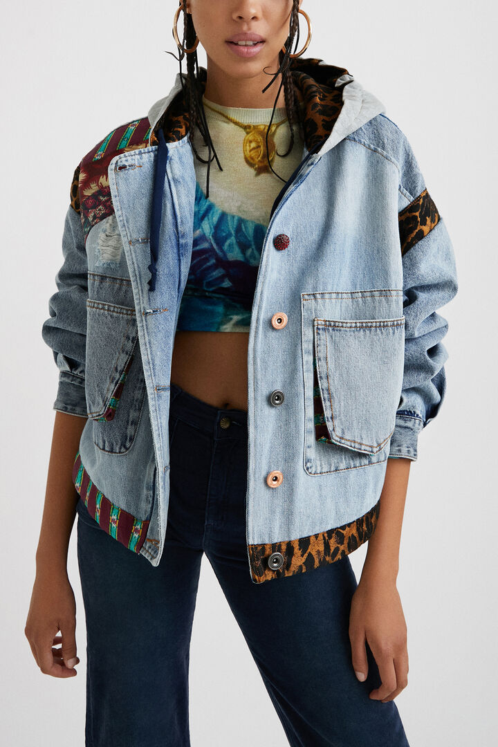 Oversize denim hooded jacket | Desigual