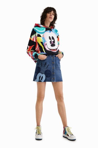 Spódnica mini z patchworkowym nadrukiem z Myszką Miki | Desigual