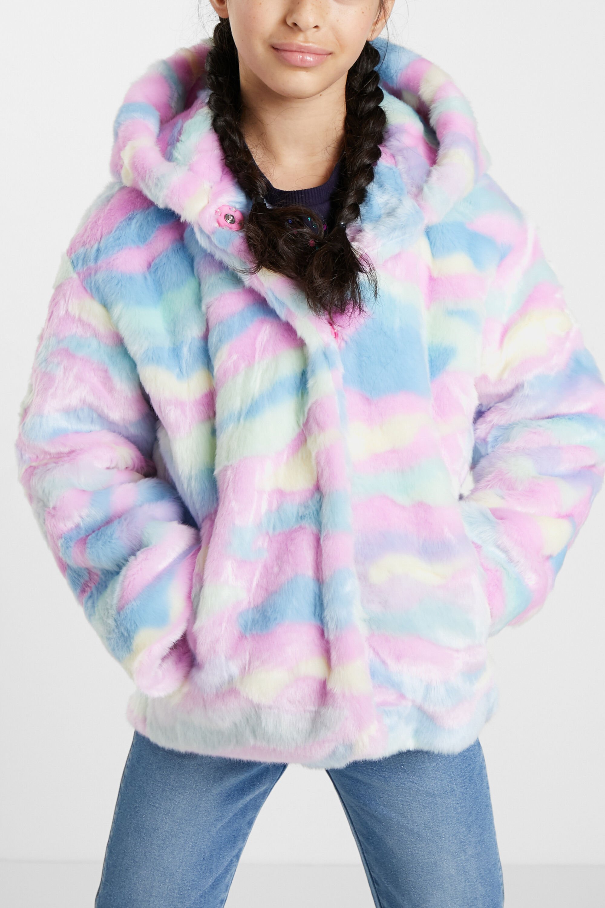 Pastel faux fur coat shop