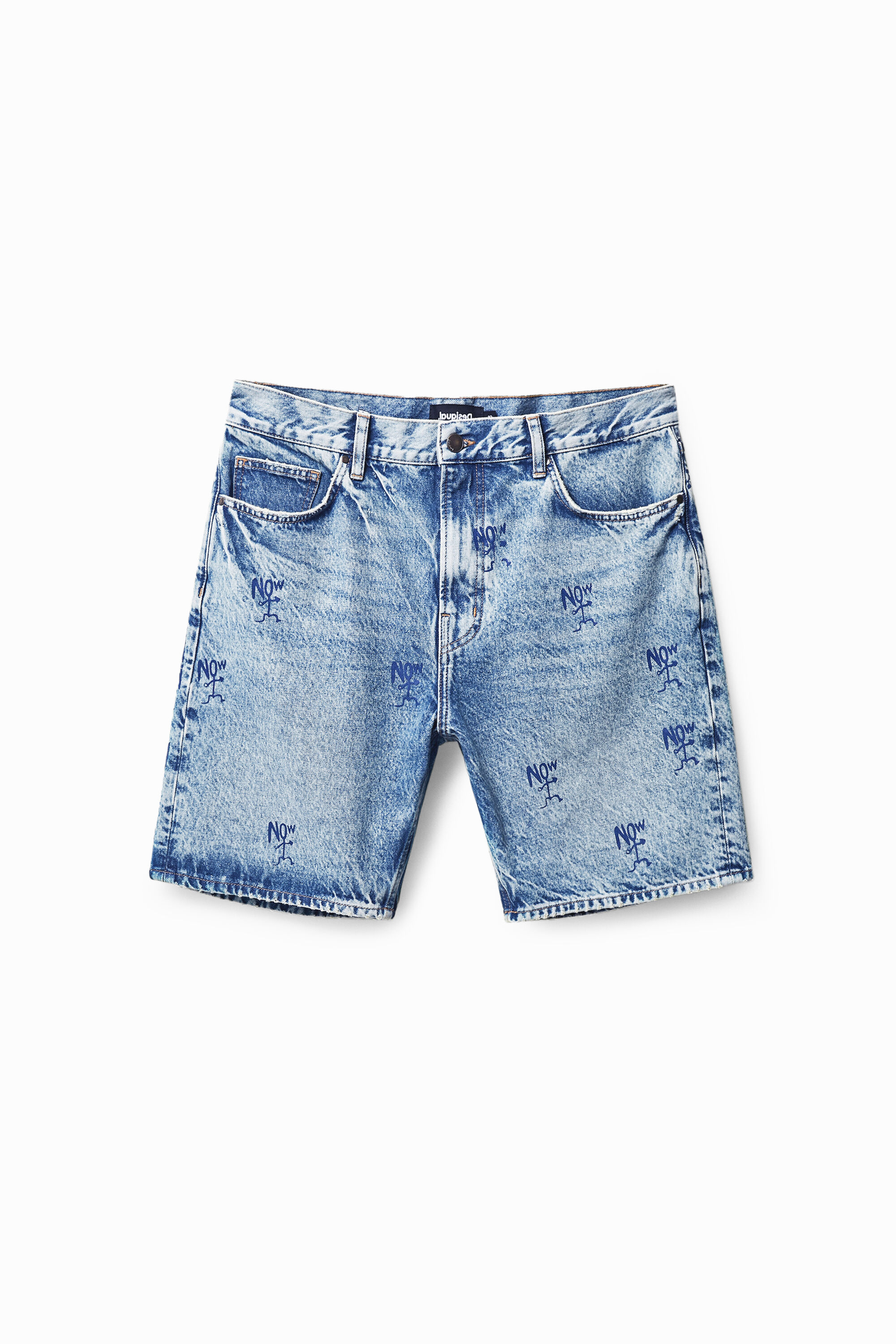 Desigual Washed-effect Denim Bermuda Shorts In Blue