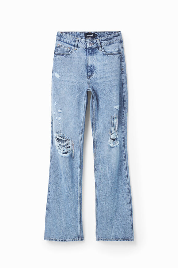 Wide-leg rhinestone jeans