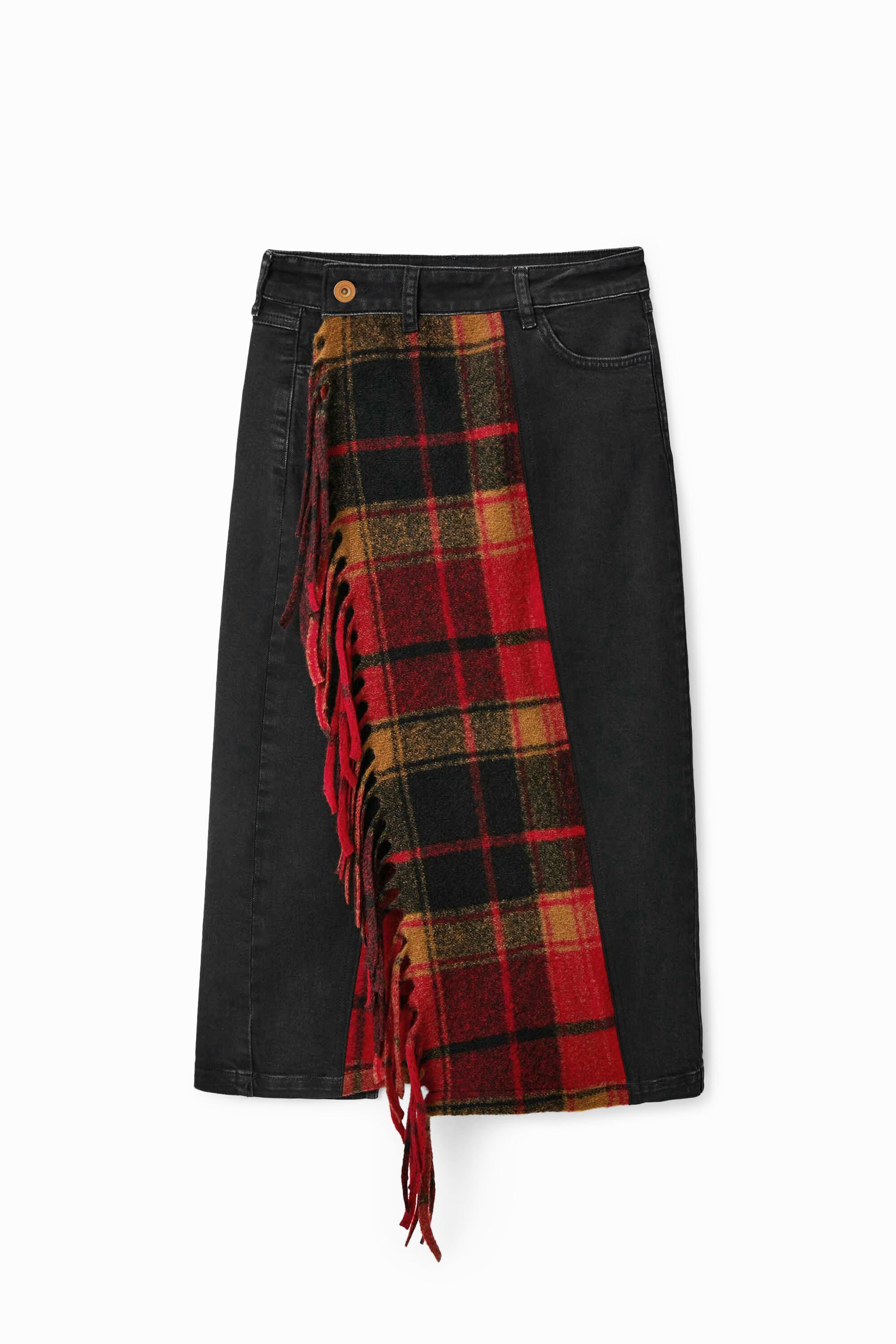 Shop Desigual Tartan Denim Midi Skirt In Blue