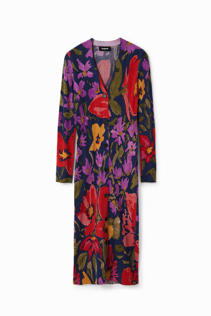 Gebreide midi-jurk met bloemen