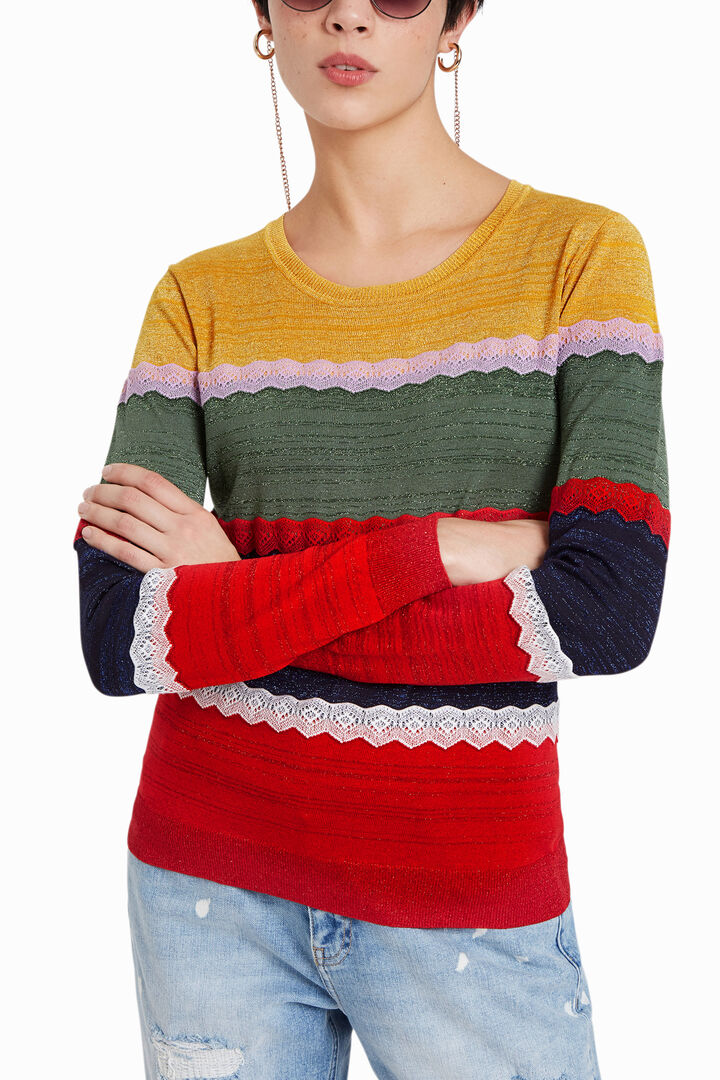 Jersey a rayas lúrex y encaje | Desigual