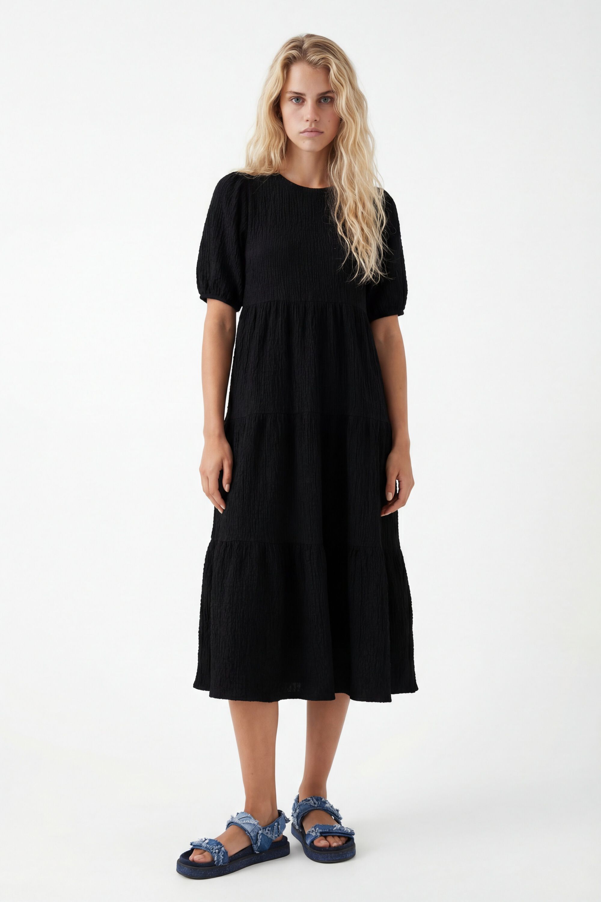 Vestido midi textura - BLACK - L
