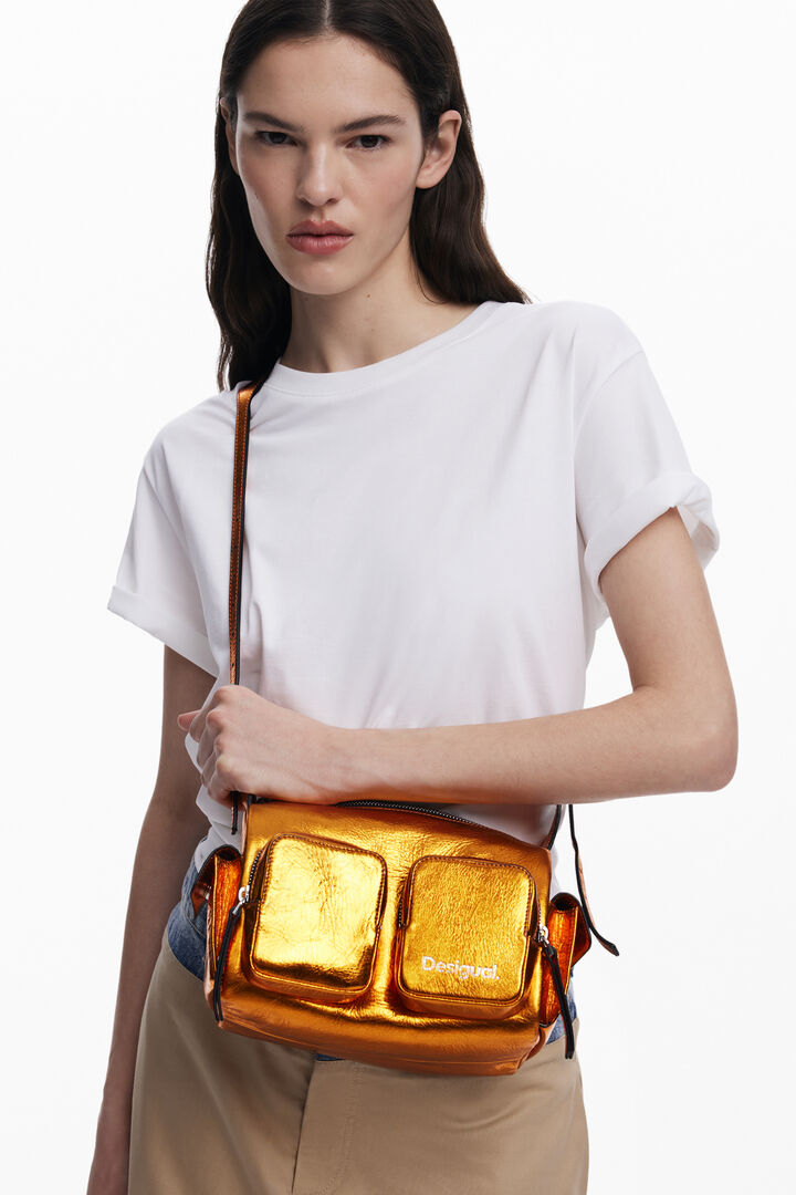 Small metallic leather bag with pockets | Desigual