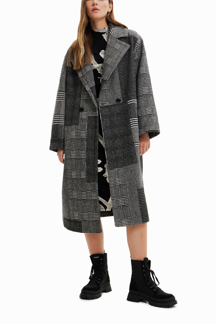 Long patchwork wool coat | Desigual