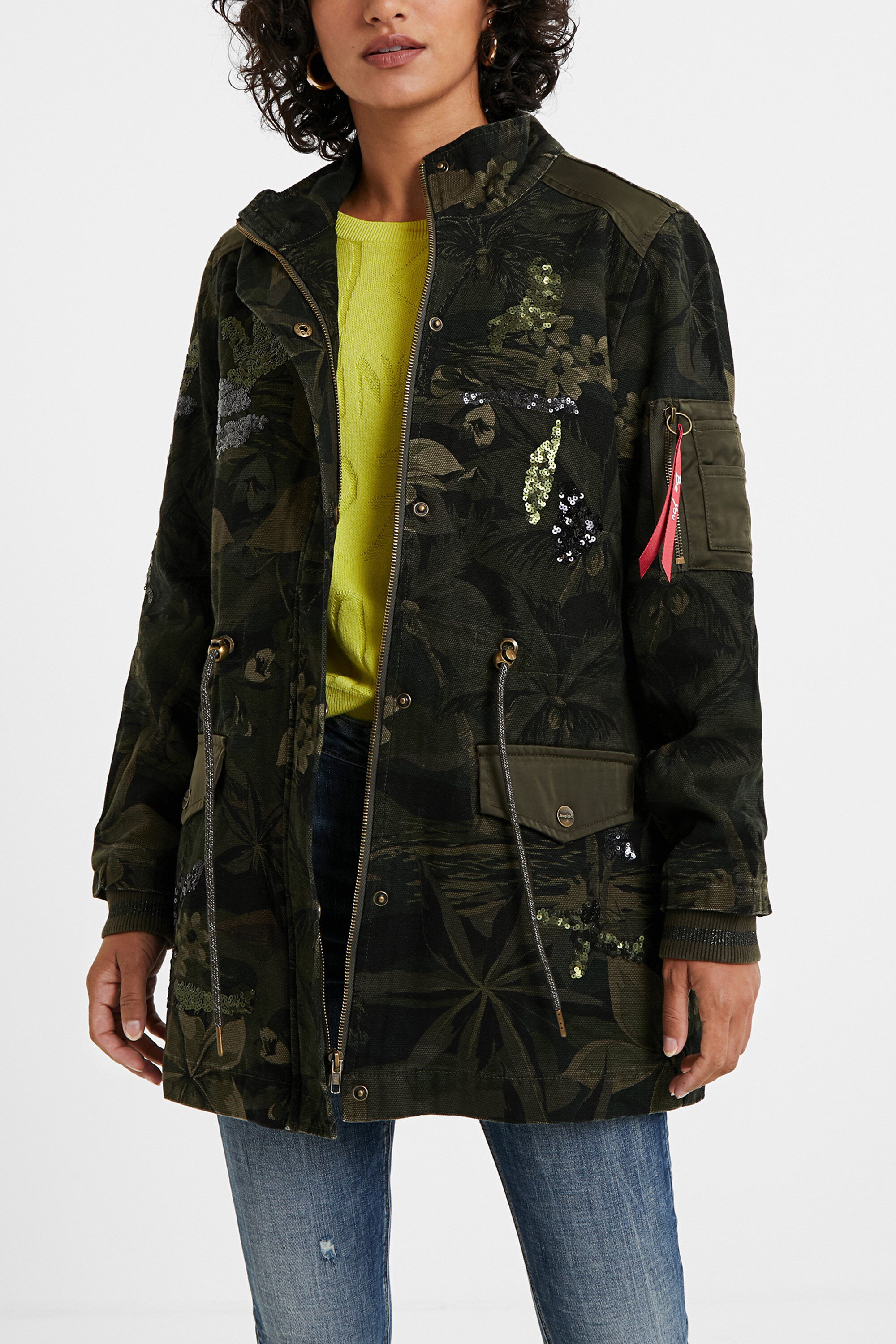Shop Desigual Military Parka Floral Print In Green