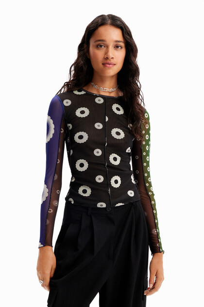 Geometric tulle patchwork T-shirt