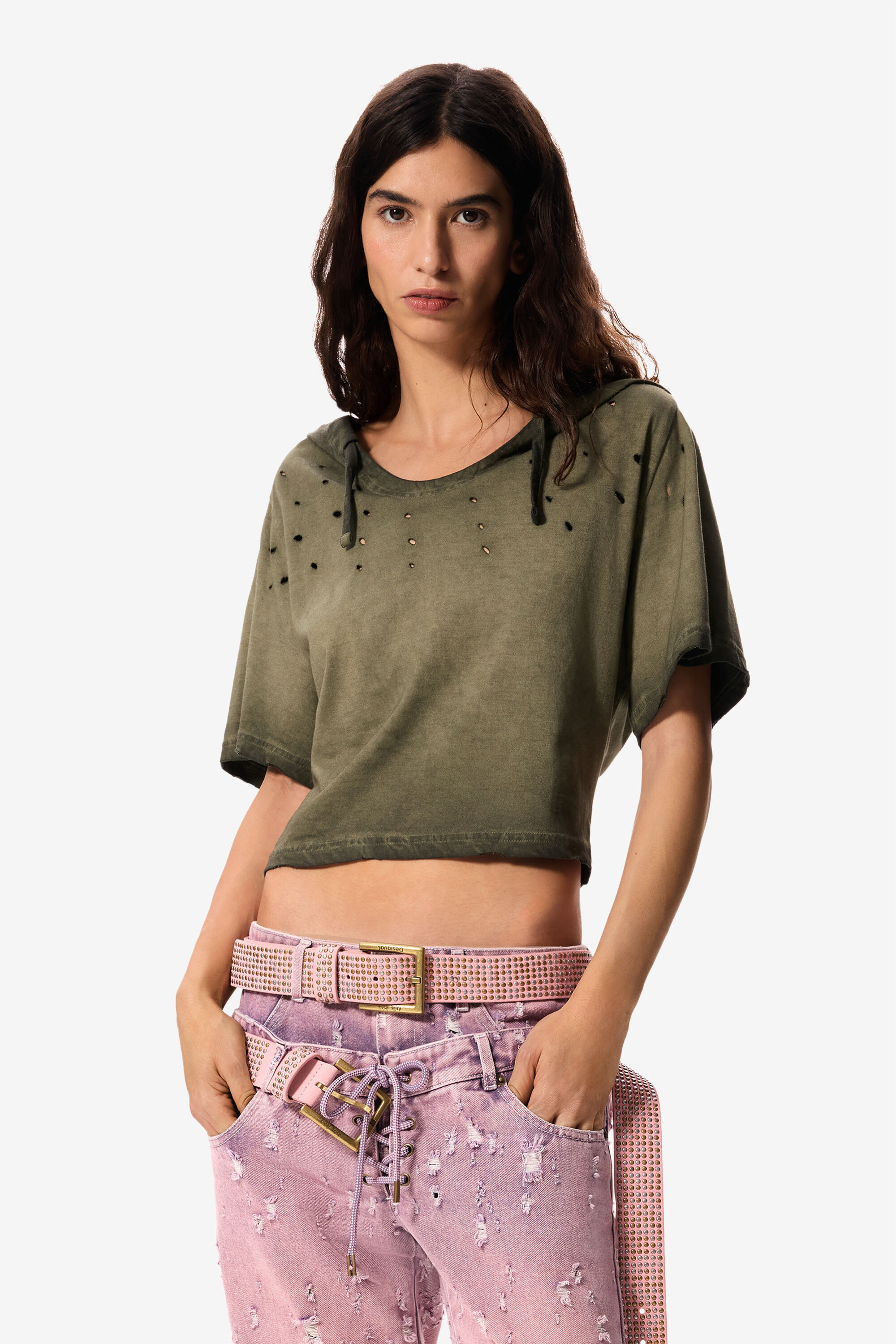 Desigual, Kapuzen t-shirt masha popova, Damen, Baumwolle, GrüN, XL