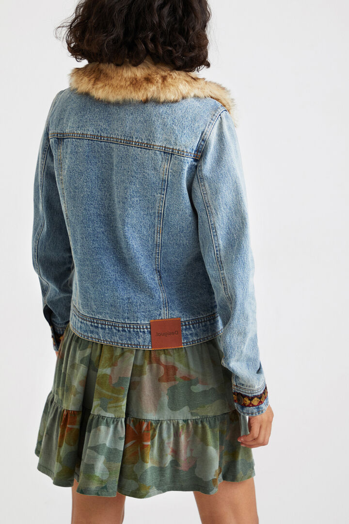 Slim fur effect denim jacket | Desigual
