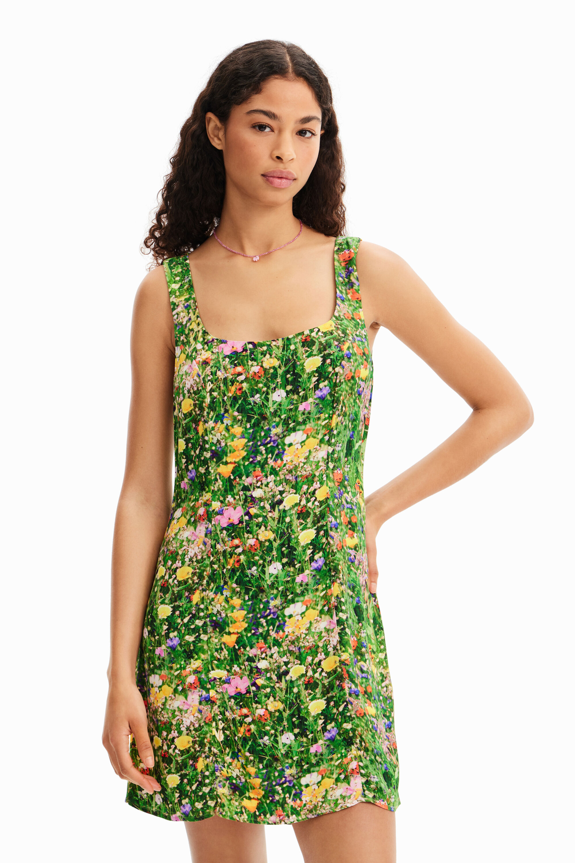 Desigual Short Floral Dress In Green
