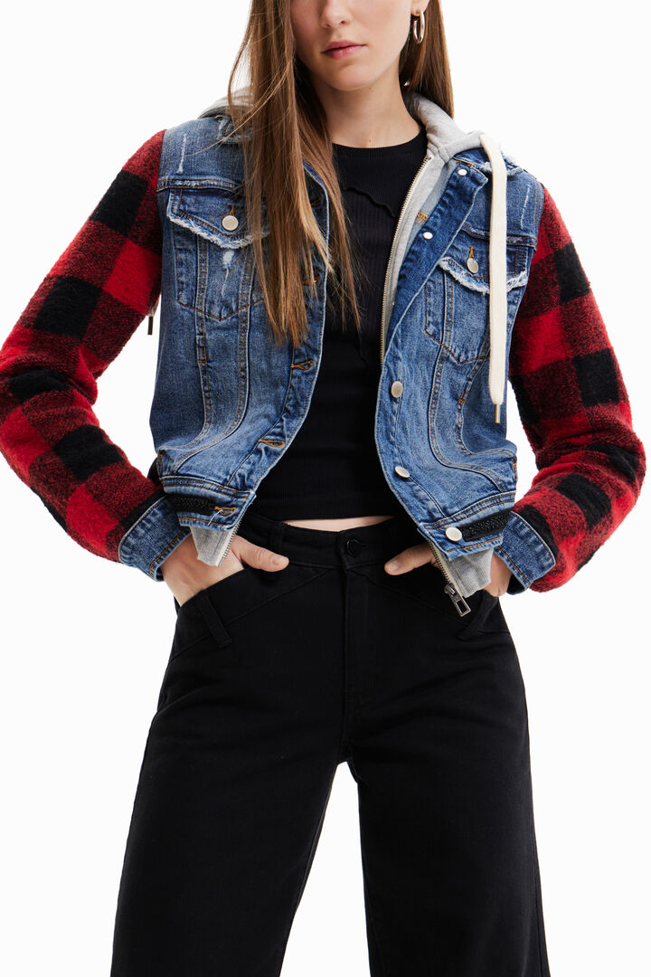 Denim jacket with plaid sleeves | Desigual