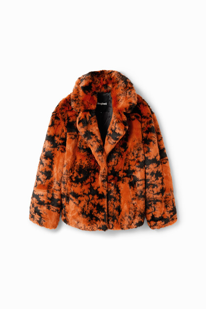 Short fur-effect double-breasted coat