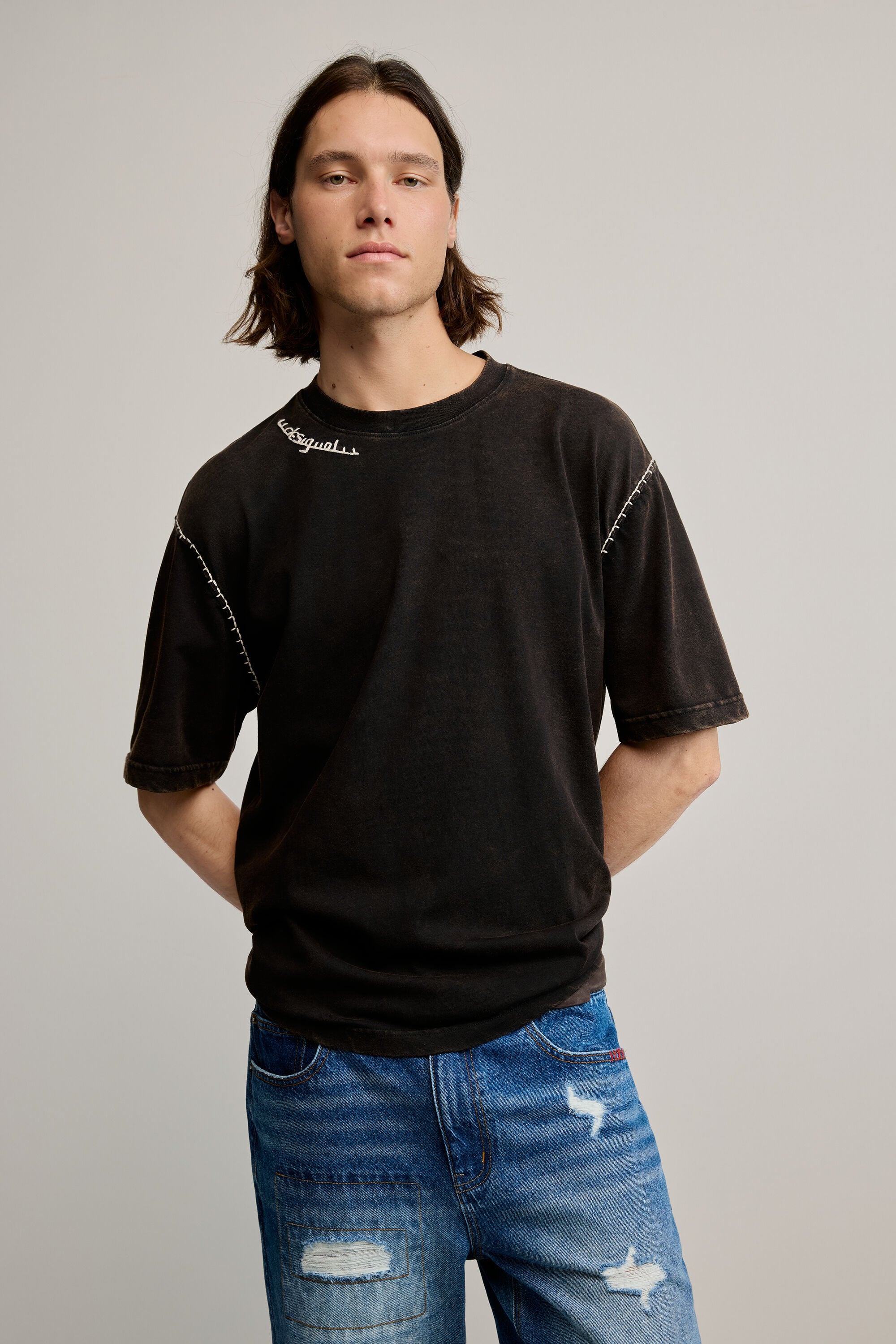 Desigual, T-shirt schlichtes detail, Herren, Baumwolle, Schwarz, XL