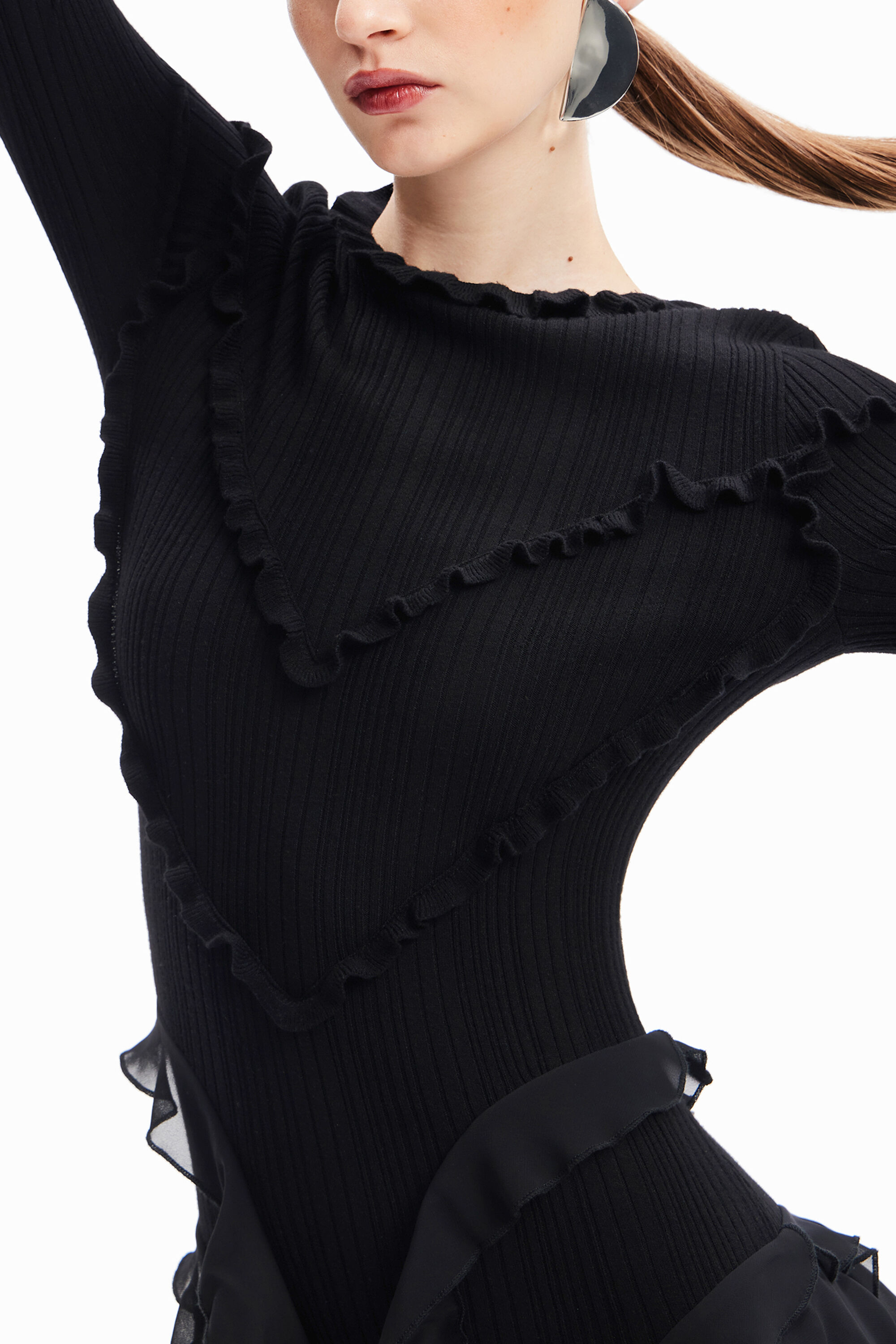 Desigual MARÍA ESCOTÉ リブ編み フリルワンピース