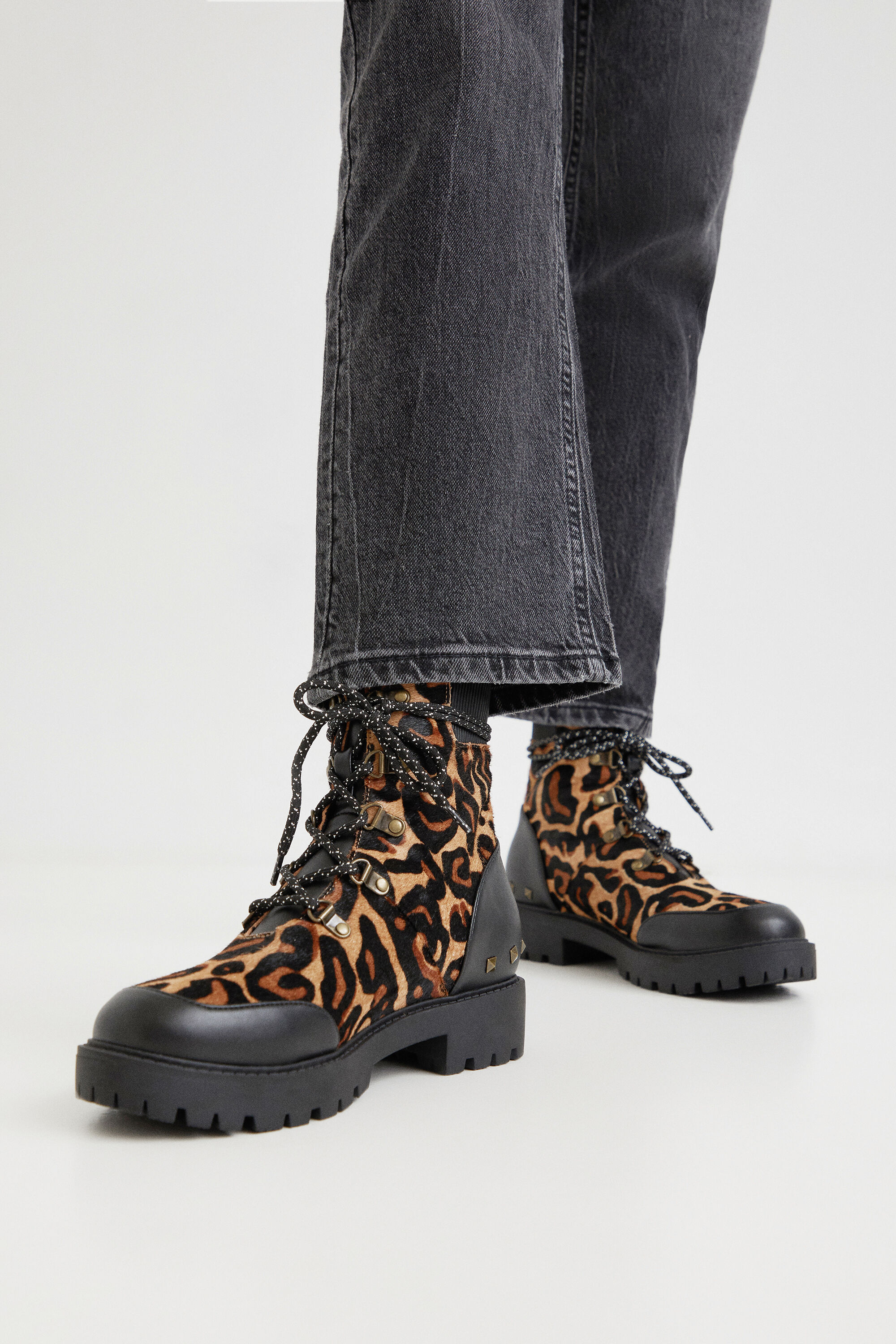 Shop Desigual Animal Print Leather Boots In Brown