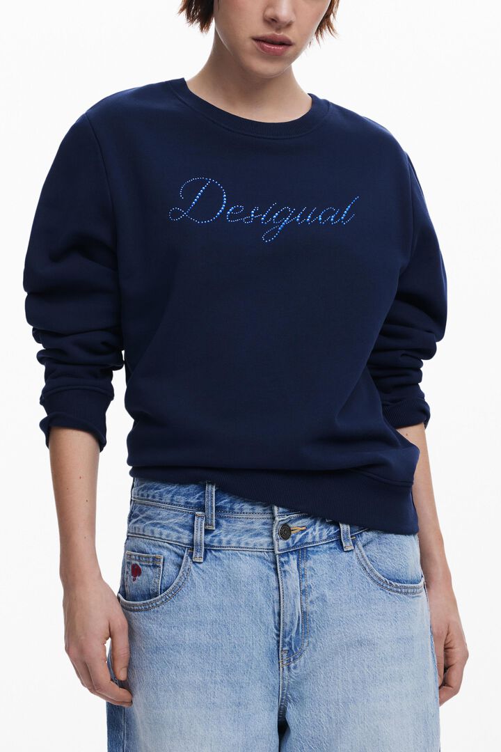 Sweatshirt with logo and rhinestones