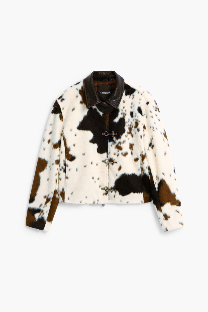 Animal print faux fur jacket