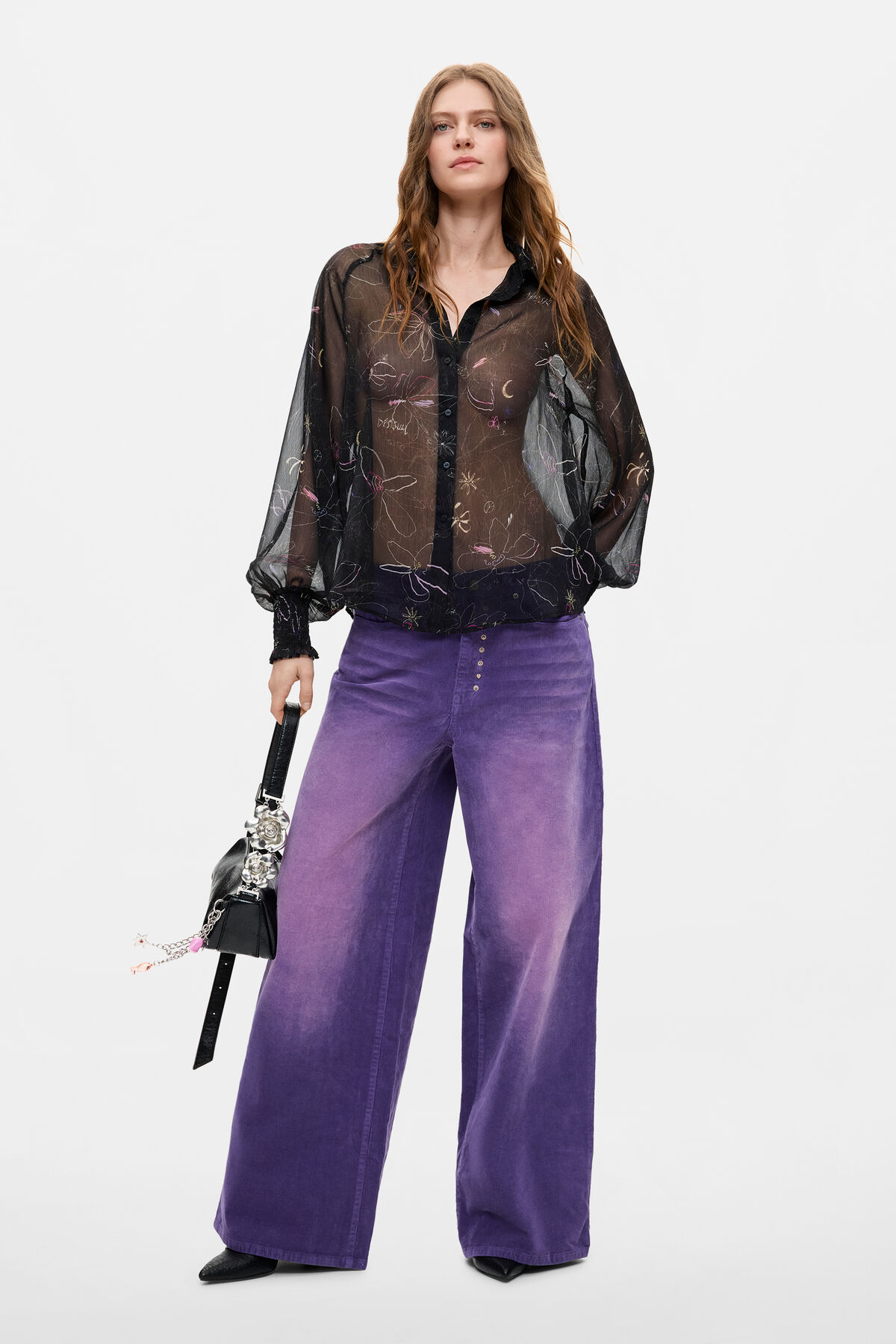マイクロコーデュロイワイドパンツ パープル 女性用 I Desigual.com