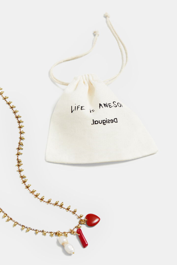 Long golden necklace charms | Desigual