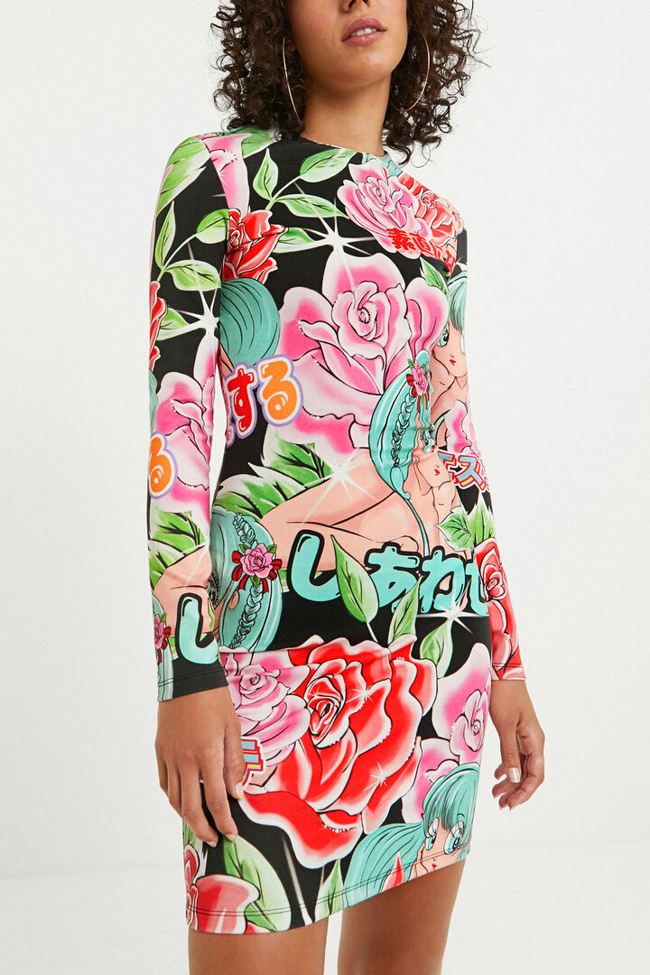 Vestit curt elàstic flors | Desigual