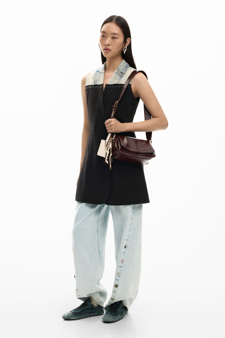 Vestido cruzado bimaterial