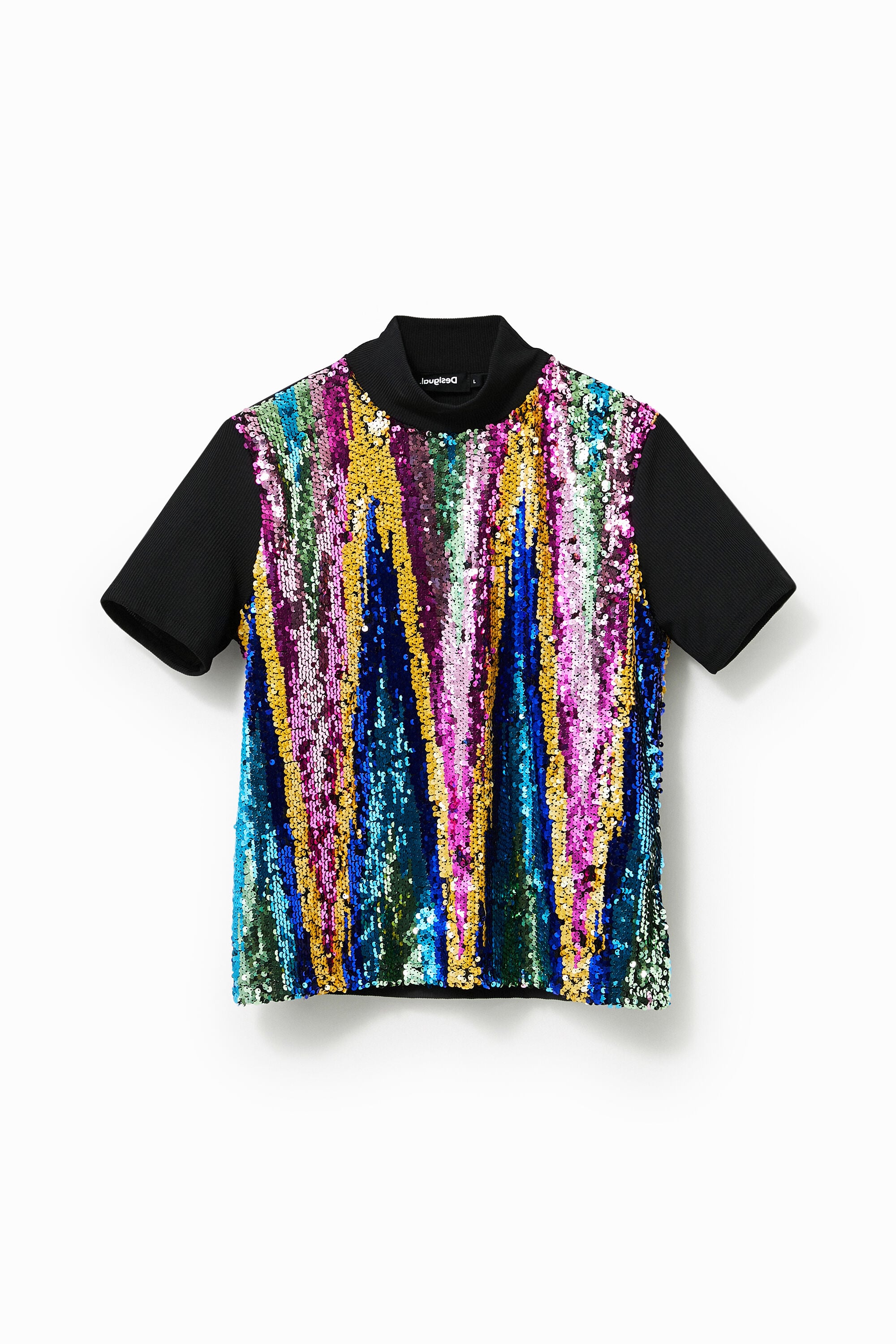Camiseta cuello alto lentejuelas - BLACK - S