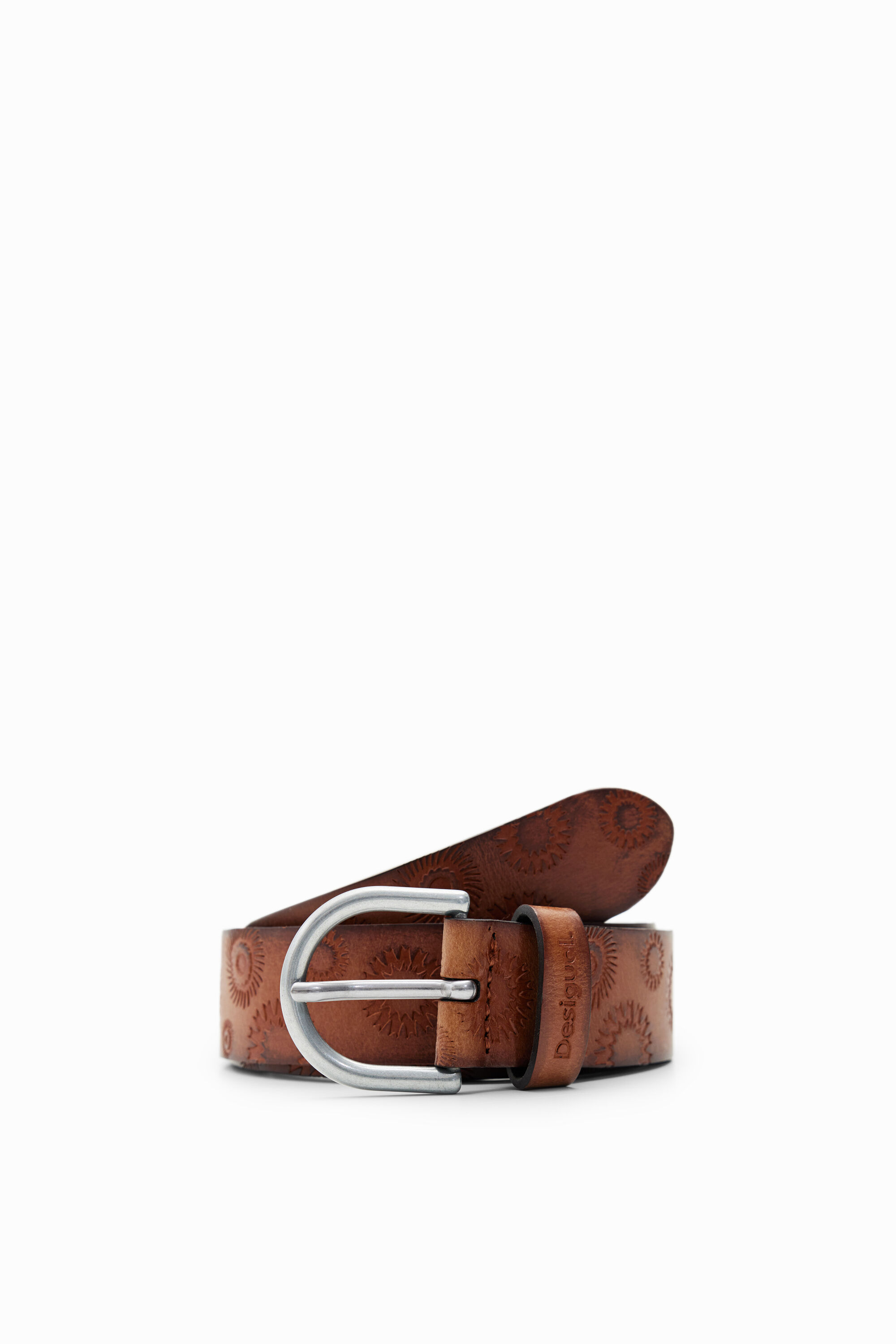 Geometric leather belt - BROWN - 85
